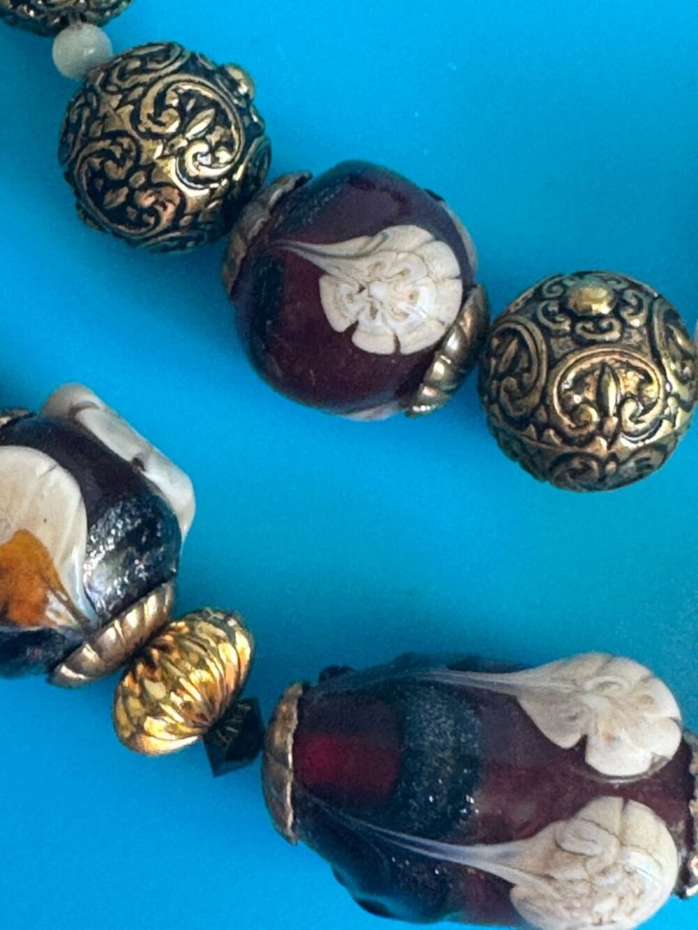 Vintage Venetian Wedding Cake Art Glass Bead Necklace Bracelet Earring Set GF - Picture 6 of 7